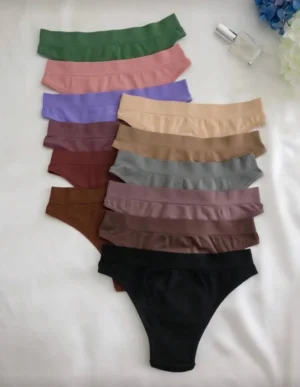Women’s seamless knitted thong panties set, 12 pieces, multicolor, breathable and stylish