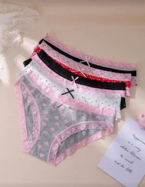 Feminine lace-up heart-shaped low-waist panties set, 5 pieces